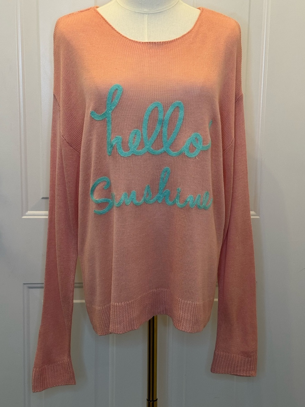 Laurie Felt Linen Blend Summer Sweater Embroidered Hello Sunshine Cruise Vacay L